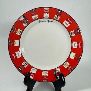 VTG Block Art Andy Warhol Campbell’s Soup Can Dessert Pie Plate 8.25” Red Rim